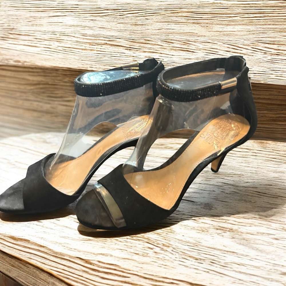 Vince Camuto Black and Clear Heels
